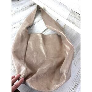 Monserat De Lucca Rose Gold Suede Shimmery Open Slouchy Hobo Boho Bag Purse